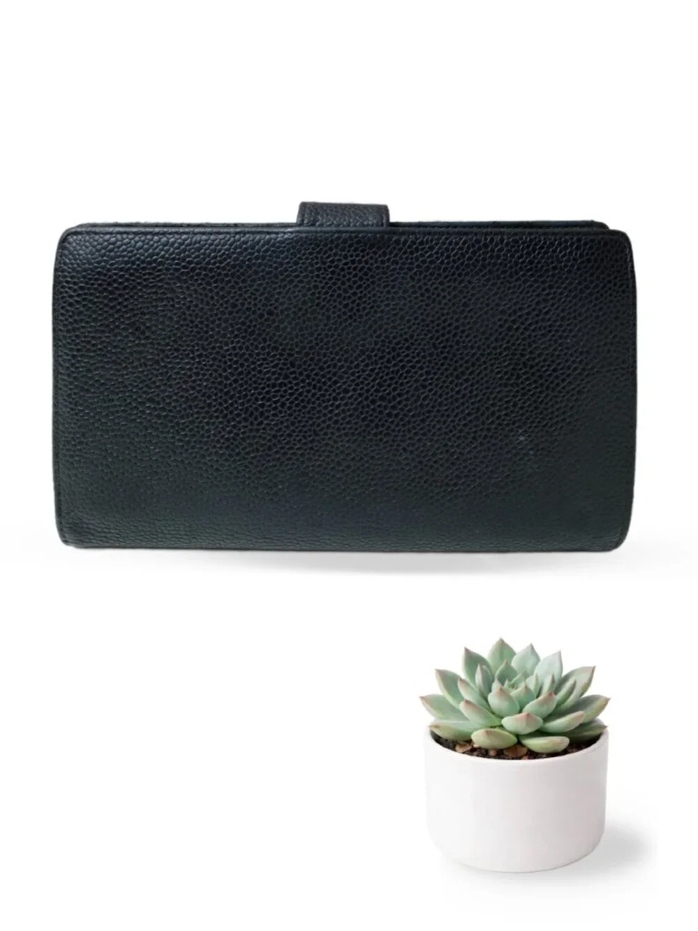CHANEL Caviar Leather Long Wallet Kisslock Vintage Black CC Logo Made in France